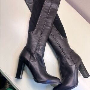 NWT MADE IN ITALY Black Over the Knee Boots leather High Heel and Fitted Shaft
